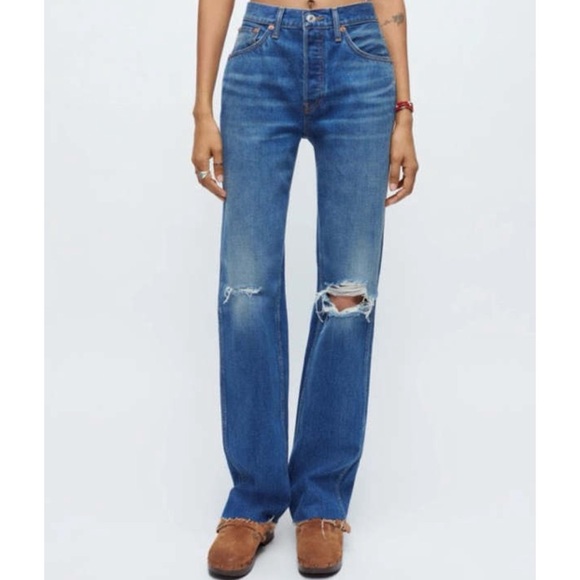 RE/DONE 90s High Rise Loose Jeans Straight Leg Distressed Button Fly Size 24 - Picture 9 of 9
